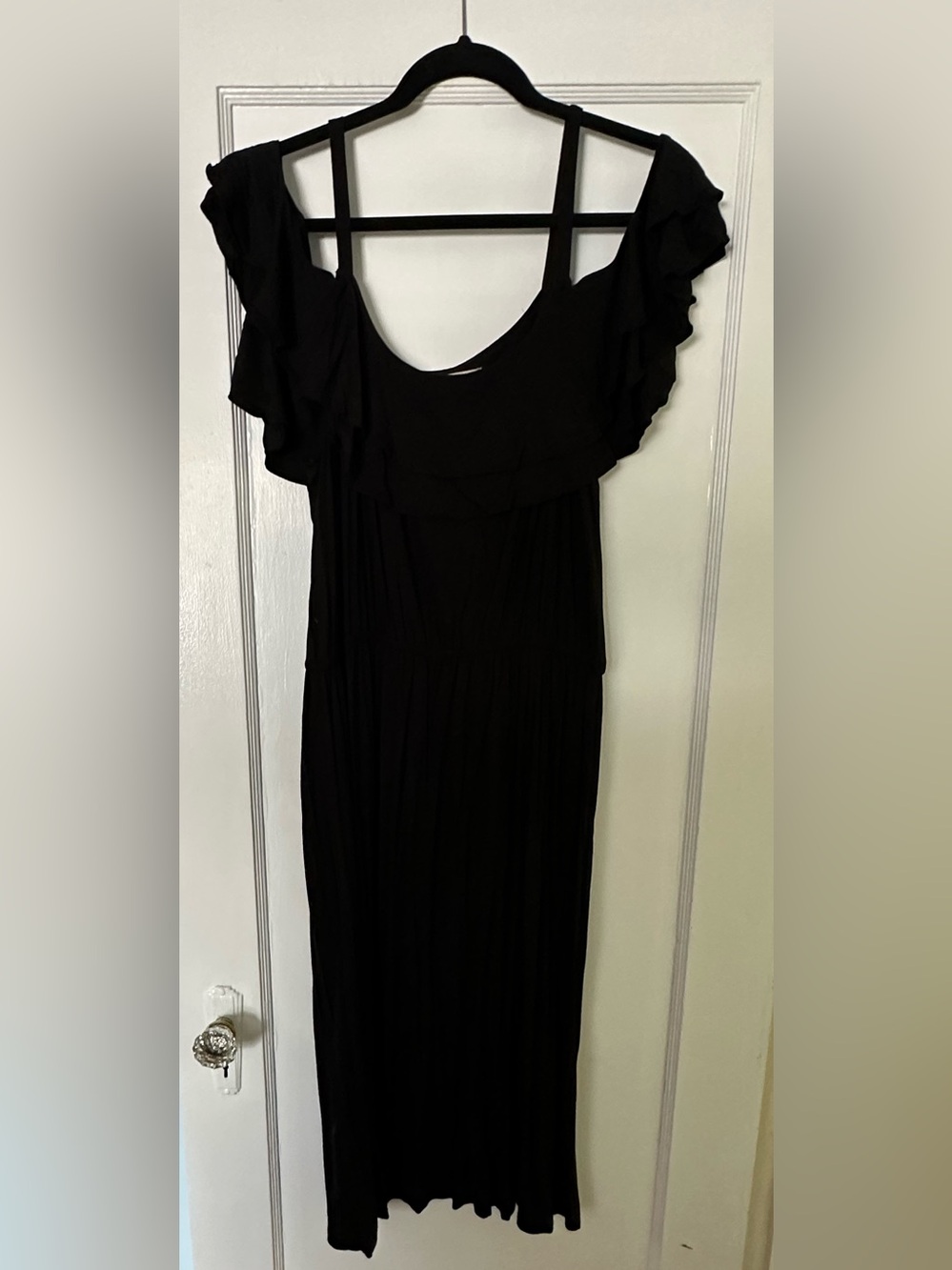 LOFT Black Ruffle-Sleeve Midi Dress - Size Large